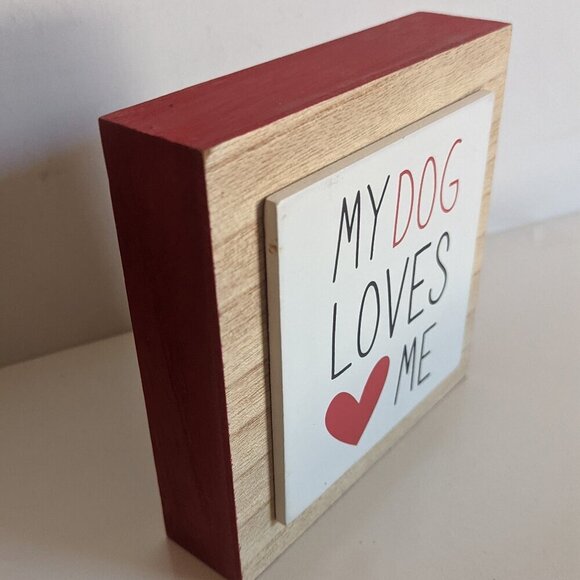 NWT 'My Dog Loves Me' Heart Wood Box Sign Home Decor Valentine's Day Michael's - Picture 2 of 5